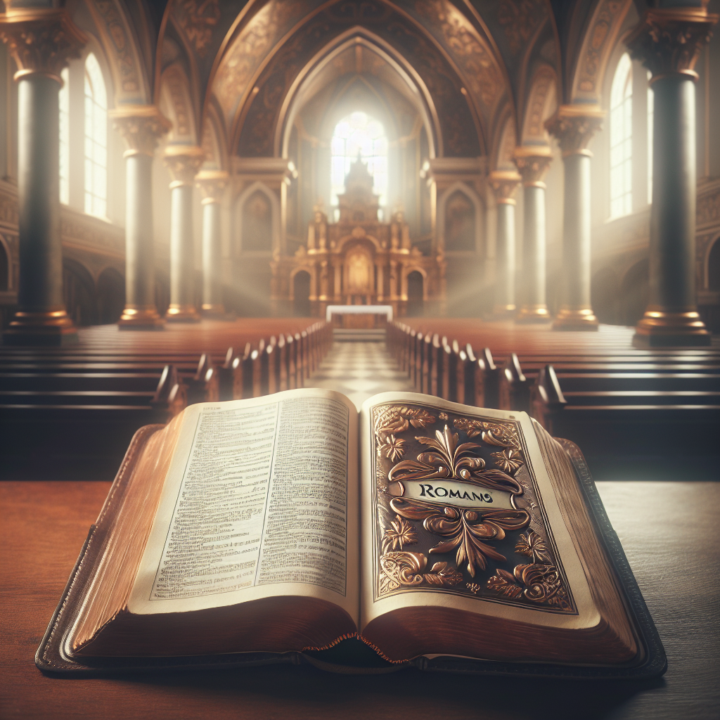 Open Bible on a table in a church setting