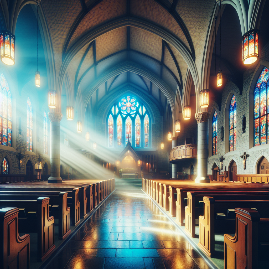 Interior of a church with stained glass windows